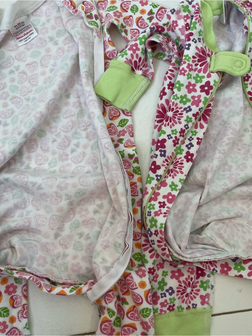Set of 2 Hanna Andersson Girls 60 cm 6-9 months PJs Sleeper Zippy Floral